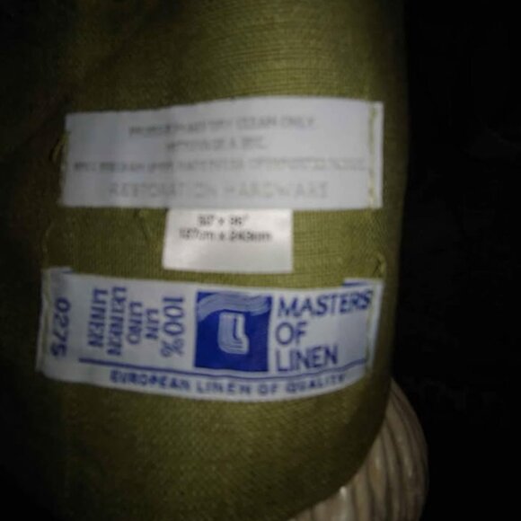 Restoration Hardware Olive Green 54W x 96L Belgian Linen Sheer Drapes. Set of 2 - Picture 2 of 2